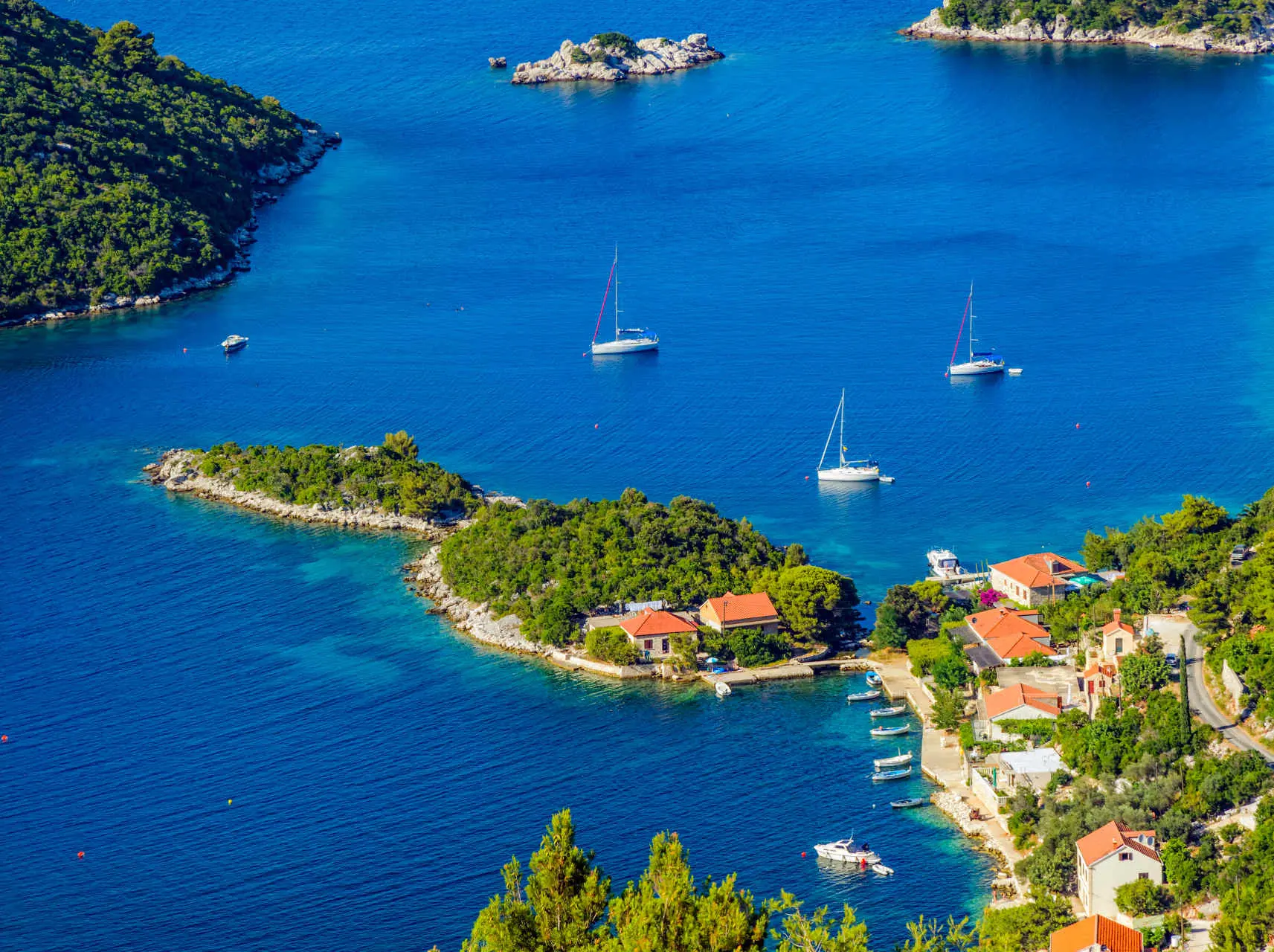 Mljet Island in Croatia with yachts sailing around